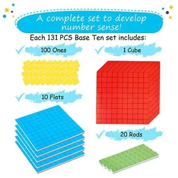 131 PCS Jumbo Magnetic Base Ten Blocks for Math - Place Value Blocks, Base 10 Math Manipulatives K-3, Number Blocks, Math Counters for Kids, Math Cubes, Counting Blocks, Kindergarten 1st 2nd 3rd Grade
