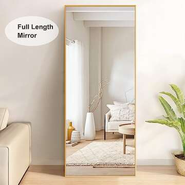 self Full Length Floor Mirror 65"×22" Metal Aluminum Alloy Frame Floor Mirror with Standing Holde Standing Hanging or Leaning Against Wall Mirror,Golden