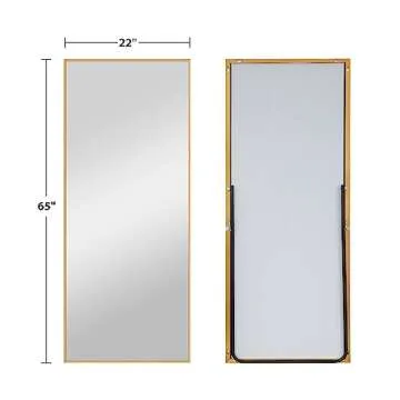 self Full Length Floor Mirror 65"×22" Metal Aluminum Alloy Frame Floor Mirror with Standing Holde Standing Hanging or Leaning Against Wall Mirror,Golden