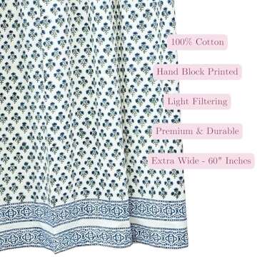 ATOSII 100% Cotton Single Panel Floral Block Print Curtain, Easy Hanging with Rod Pocket & Loop, Liv...