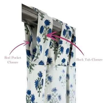 ATOSII 100% Cotton Single Panel Floral Block Print Curtain, Easy Hanging with Rod Pocket & Loop, Living Room, Dining Room, Bedroom Light Filtering Boho Curtains, Set of 1, 60"W X 96"L, Gulbahar Blue