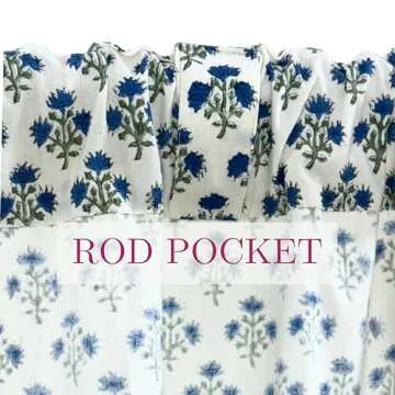 ATOSII 100% Cotton Single Panel Floral Block Print Curtain, Easy Hanging with Rod Pocket & Loop, Living Room, Dining Room, Bedroom Light Filtering Boho Curtains, Set of 1, 60"W X 96"L, Gulbahar Blue