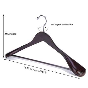 Nature Smile Wooden Coat Suit Hangers Womans Wood Jacket Outerwear Shirt Hangers Anti Slip Bar with Screw 6 Pack (16 inch Mahogany)