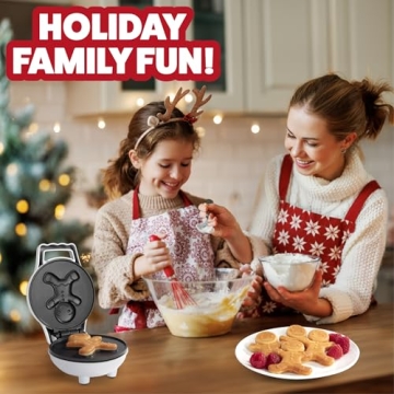 Gingerbread Man Mini Waffle Maker - Make this Christmas Special for Kids with Cute 4 Inch Waffler Iron, Electric Non Stick Breakfast Appliance for Xmas Holiday Season, Fun Gift or Dessert for Parties