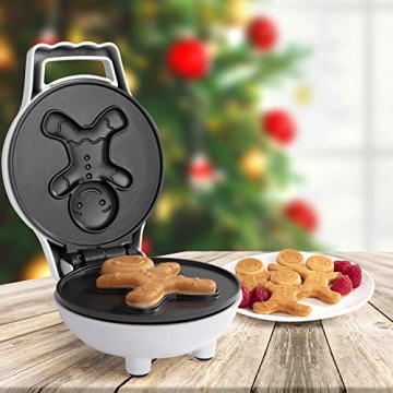 Gingerbread Man Mini Waffle Maker - Make this Christmas Special for Kids with Cute 4 Inch Waffler Iron, Electric Non Stick Breakfast Appliance for Xmas Holiday Season, Fun Gift or Dessert for Parties