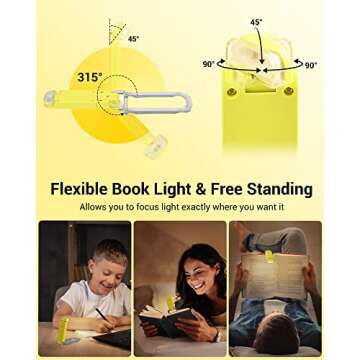 DEWENWILS Rechargeable Book Light for Reading in Bed, Warm White, Brightness Adjustable for Eye Care, LED Clip on Book Lights for Kids, Portable Bookmark Light, Yellow