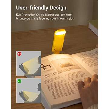 DEWENWILS Rechargeable Book Light for Reading in Bed, Warm White, Brightness Adjustable for Eye Care, LED Clip on Book Lights for Kids, Portable Bookmark Light, Yellow