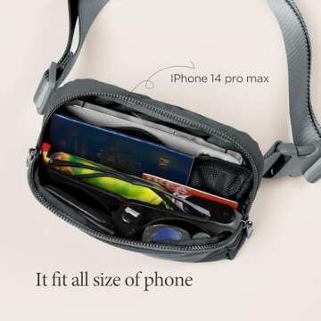 ODODOS Everywhere Belt Bag with Adjustable Strap, Small Waist Pouch Fanny Pack for Workout Running Travelling Hiking, Iron Gray