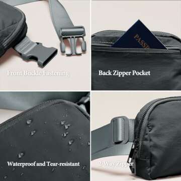 ODODOS Everywhere Belt Bag with Adjustable Strap, Small Waist Pouch Fanny Pack for Workout Running Travelling Hiking, Iron Gray