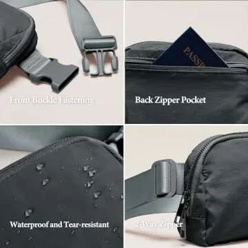 ODODOS Everywhere Belt Bag with Adjustable Strap, Small Waist Pouch Fanny Pack for Workout Running Travelling Hiking, Iron Gray