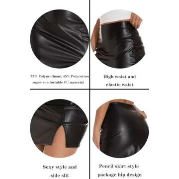 GUANYY Womens Black Leather Skirt High Waisted Slim Fit Slit Pencil Mini Skirts Party Nights Out Club Black Small