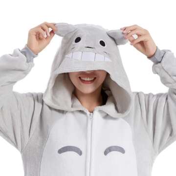 U-ParBoo Adult Totoro Costume, Onesie Adult Onesie Pajamas Flannel Animal Cartoon Cosplay Halloween ...