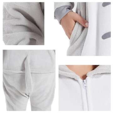 U-ParBoo Adult Totoro Costume, Onesie Adult Onesie Pajamas Flannel Animal Cartoon Cosplay Halloween Sleepwear Jumpsuit Gray XL