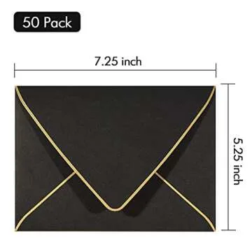 A7 Black Envelopes 5 x 7,50Pack,- For 5x7 Cards| Self Seal| Perfect for Weddings, Invitations, Photo...
