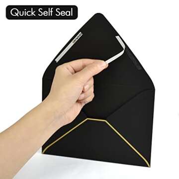 A7 Black Envelopes 5 x 7,50Pack,- For 5x7 Cards| Self Seal| Perfect for Weddings, Invitations, Photos, Graduation, Baby Shower| Thick Luxury Paper|5.25 x 7.25 Inches (Black)