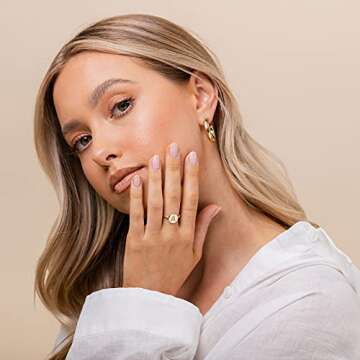 PAVOI 14K Yellow Gold Plated Disc Initial Adjustable Ring - CZ Initial Ring - J Ring For Women