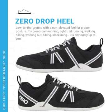 Xero Shoes Women’s Barefoot Shoes | Prio Original Barefoot Cross Trainer | Lightweight, Zero Drop Sole, Minimalist | Running Shoes for Women | Black/White, 8
