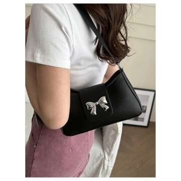 Floerns Women's Y2k Bow Decor Clutch Handbag Flap Leather Shoulder Underarm Bag Trendy Black One-Size