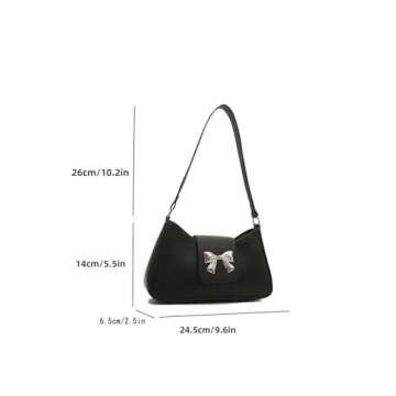 Floerns Women's Y2k Bow Decor Clutch Handbag Flap Leather Shoulder Underarm Bag Trendy Black One-Size