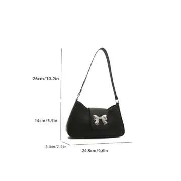 Floerns Women's Y2k Bow Decor Clutch Handbag Flap Leather Shoulder Underarm Bag Trendy Black One-Size
