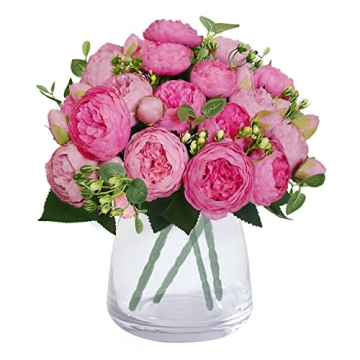 Wcro Artificial Flowers 4 Pcs Peonies Bouquets 20 Heads Silk Peonies Fake Flowers for Home Window We...