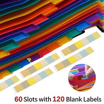 AFMAT 60 Pockets Accordion File Organizer, Large Expanding File Folder Organizer with Blank Labels, Letter/A4 Size Expandable Plastic Accordian Bill Organizer for Receipt, Tax, Legal, Paper Filing