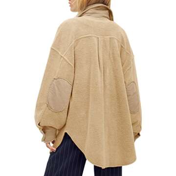 Fisoew Womens Oversized Long Sleeve Button Down Shirt Jacket Soft Comfy Casual Shacket Coats with Po...