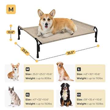 Veehoo Elevated Dog Bed, Outdoor Raised Dog Cots Bed for Medium Dogs, Cooling Camping Elevated Pet Bed with Slope Headrest for Indoor and Outdoor, Washable Breathable, Medium, Beige Coffee, CWC2204