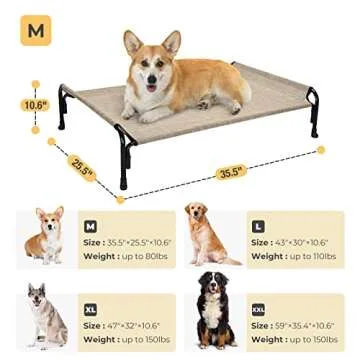 Veehoo Elevated Dog Bed, Outdoor Raised Dog Cots Bed for Medium Dogs, Cooling Camping Elevated Pet Bed with Slope Headrest for Indoor and Outdoor, Washable Breathable, Medium, Beige Coffee, CWC2204