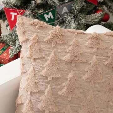 Kevin Textile Christmas Decorative Pillow Covers 18x18 Inch Soft Plush Faux Fur Jacquard Throw Pillo...