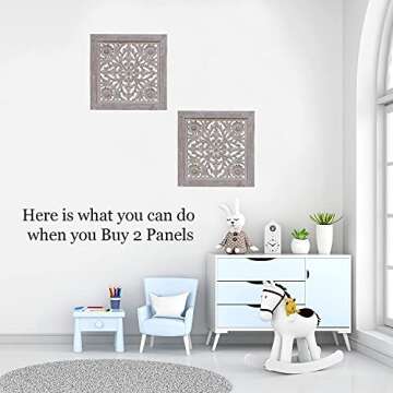 DharmaObjects Handcrafted Lotus Wood Wall Panel Decor Hanging Art 16" X 16" (White Washed)