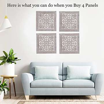 DharmaObjects Handcrafted Lotus Wood Wall Panel Decor Hanging Art 16" X 16" (White Washed)