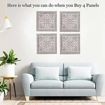 DharmaObjects Handcrafted Lotus Wood Wall Panel Decor Hanging Art 16" X 16" (White Washed)