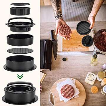 Hamburger Press Patty Maker, Burger Press, 3 in 1 Non-Stick Meat Beef Veggie Hamburger Mold, Kitchen...