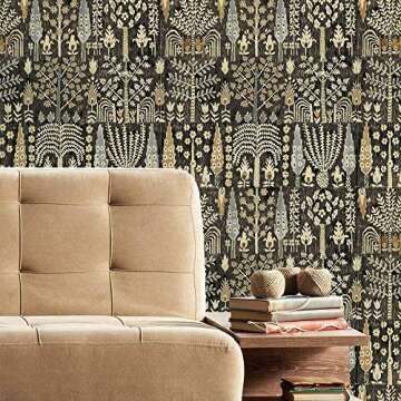RoomMates RMK11771RL Black and Yellow Persian Ikat Peel and Stick Wallpaper