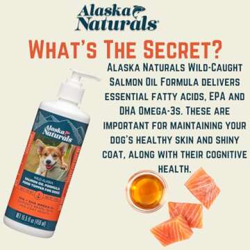 Alaska Naturals Wild Alaskan Salmon Fish Oil Supplement for Dogs Skin and Coat with EPA DHA Omega 3 Fatty Acids Liquid Food Topper 32 oz. Pump