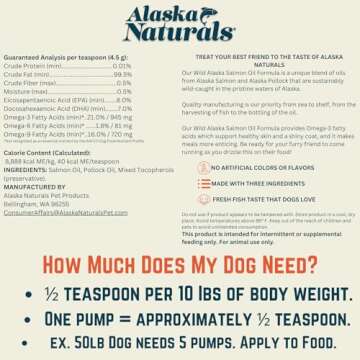 Alaska Naturals Wild Alaskan Salmon Fish Oil Supplement for Dogs Skin and Coat with EPA DHA Omega 3 Fatty Acids Liquid Food Topper 32 oz. Pump
