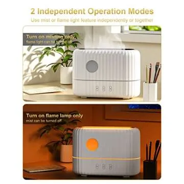 Essential Oil Diffuser with Flame Light, 3 Flame Light Intensity Modes and 2 Adjustable Cool Mist Setting Aromatherapy Diffuser Air Humidifier, 200ml Portable Design,Waterless Auto-Off (White)