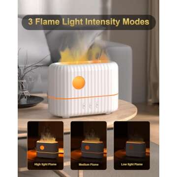 Essential Oil Diffuser with Flame Light, 3 Flame Light Intensity Modes and 2 Adjustable Cool Mist Setting Aromatherapy Diffuser Air Humidifier, 200ml Portable Design,Waterless Auto-Off (White)