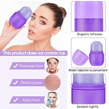 Zopeal Ice Face Roller Mould Holder for Beauty Facial Icing Skin Care Silicone Cube Tool Sphere Brighten Remove Lines(2.6 x 2.1 x 4.9 Inch,Purple)