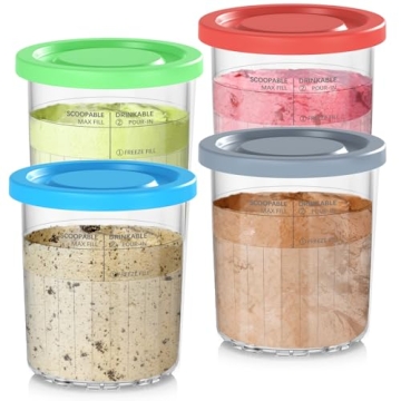 24OZ Containers Replacement for Ninja Creami Deluxe pints 4 Pack, Compatible with NC500 Series 11-in...