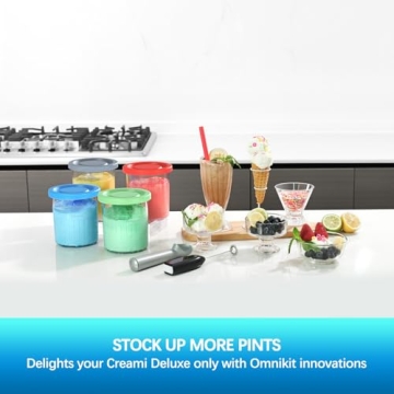 24OZ Containers Replacement for Ninja Creami Deluxe pints 4 Pack, Compatible with NC500 Series 11-in-1 Ice Cream Makers, Extra Delux Pint Containers, XL Family Size Cups,Dishwasher Safe, Leak Proof