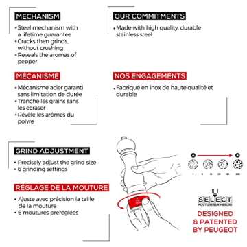 Peugeot - Paris Chef u'Select Manual Pepper Mill - Adjustable Grinder - Stainless Steel