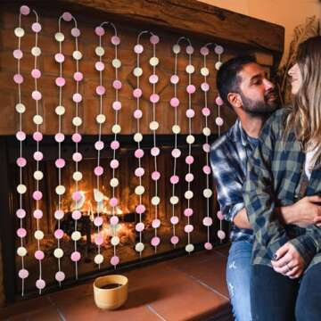 Jishi 3-Pack Pom Pom Garland Pink Felt Ball Ornament Garland Christmas Decorations, Cute Pompom Strings for Christmas Tree Decor, Xmas Holiday Party, Birthday Banner - 6.6 Feet Long, 24 Balls 25mm