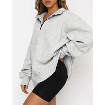 EFAN Womens Quarter Zip Pullover Half Zip Sweatshirts Oversized Hoodies Fleece Long Sleeve Trendy Outfits Teen Girls Fall Y2K Clothes Tops Grey