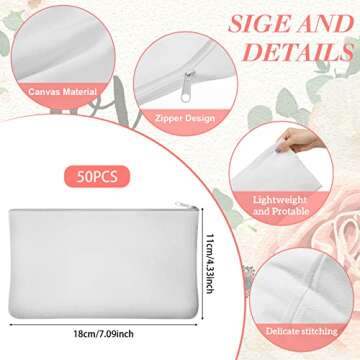 Frienda 50 Pcs Sublimation Blank Canvas Makeup Bags for Creative Designing