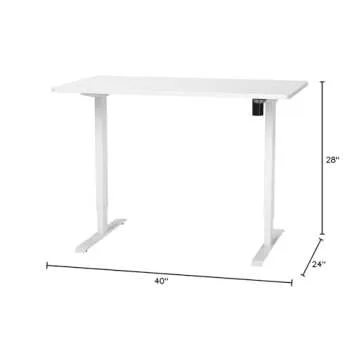 FLEXISPOT EN1 One-Piece Adjustable Height Desk 40 x 24 Inches Whole Piece Desktop Small Standing Desk for Small Space Electric Sit Stand Home Office Table (White Frame + White Desktop)