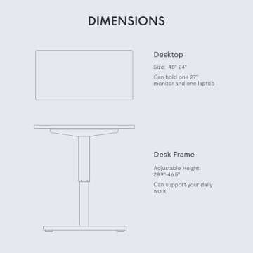 FLEXISPOT EN1 One-Piece Adjustable Height Desk 40 x 24 Inches Whole Piece Desktop Small Standing Desk for Small Space Electric Sit Stand Home Office Table (White Frame + White Desktop)