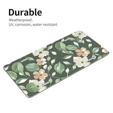 License Plate 6 x 12 Inch Car Front License Plate Hunter Green Floral Petals Pattern License Plate Cover Decoration Plates Tag with 4 Holes Aluminum Vanity Tag for Car