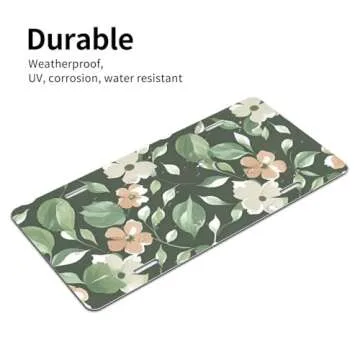 License Plate 6 x 12 Inch Car Front License Plate Hunter Green Floral Petals Pattern License Plate Cover Decoration Plates Tag with 4 Holes Aluminum Vanity Tag for Car